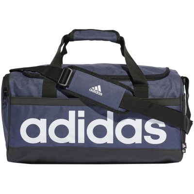 Bag adidas Essentials Linear Duffel Medium navy blue and white HR5349